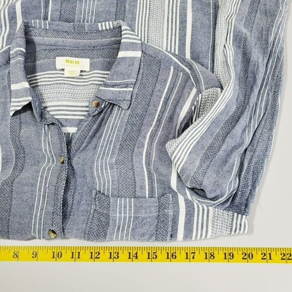 Anthropologie Maeve Womens Button Front Shirt Size L Striped Blue White Pocket - Picture 7 of 8